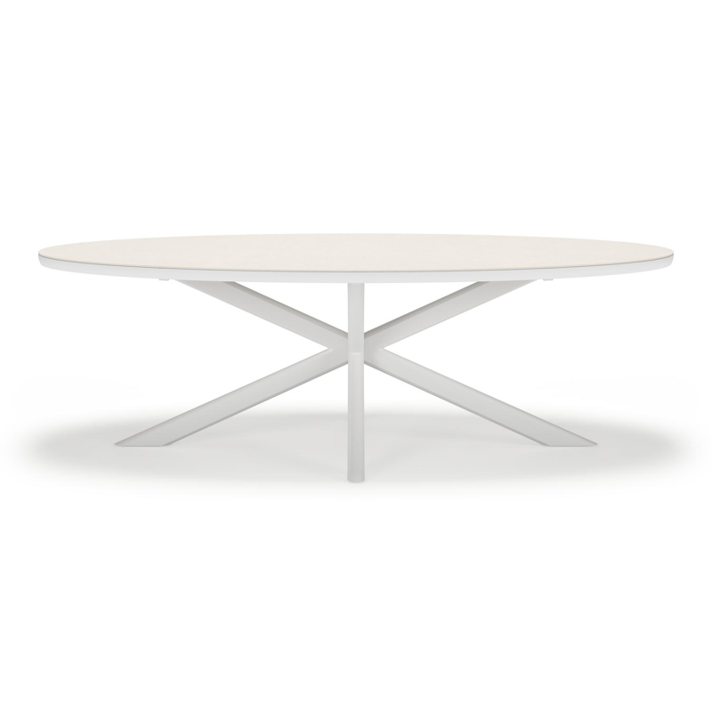 Pamplona tuintafel ovaal in wit aluminium en sintered stone Crema minerale - L 240 x B 115 x H 72 cm