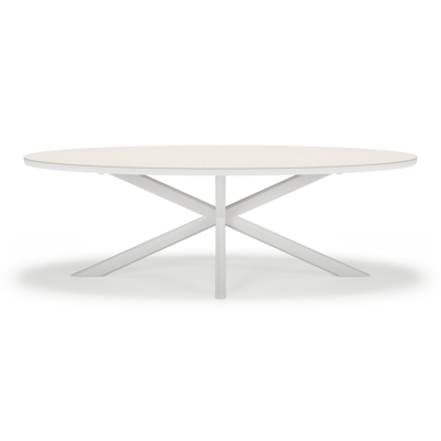 Pamplona ovale tuinset in wit aluminium en sintered stone crema minerale met 6 Matera tuinstoelen