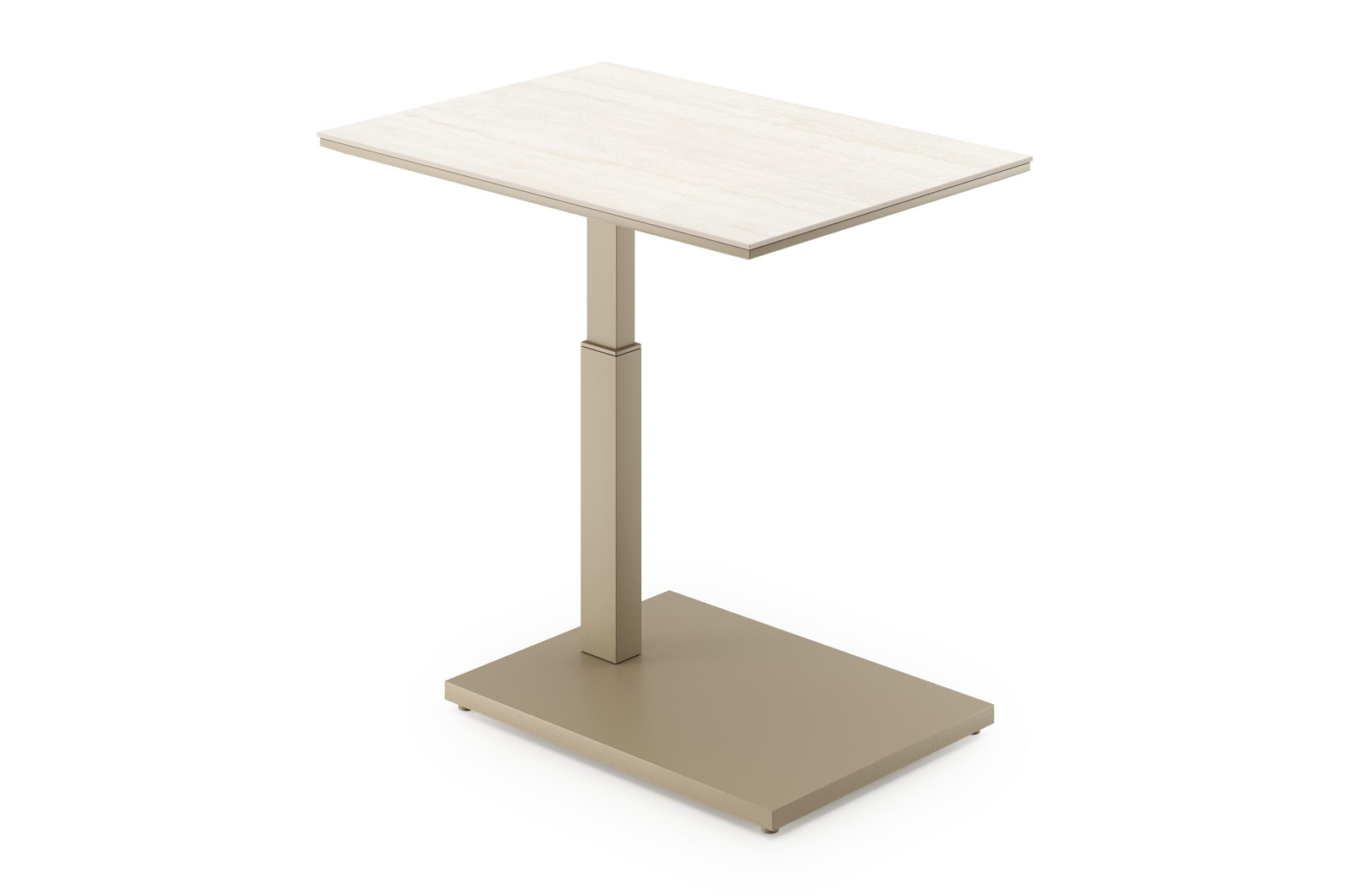 Cirello pop-up bijzettafel rechthoekig in beige aluminium en volkeramiek Travertino Bianco - L 69.5 x B 50 x H 66 cm