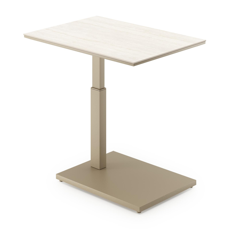 Cirello pop-up bijzettafel rechthoekig in beige aluminium en volkeramiek Travertino Bianco - L 69.5 x B 50 x H 66 cm