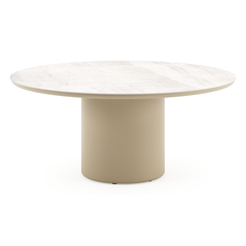 Amico low dining tuintafel rond in beige aluminium en volkeramiek Taj Mahal - Dia. 148 x H 61 cm