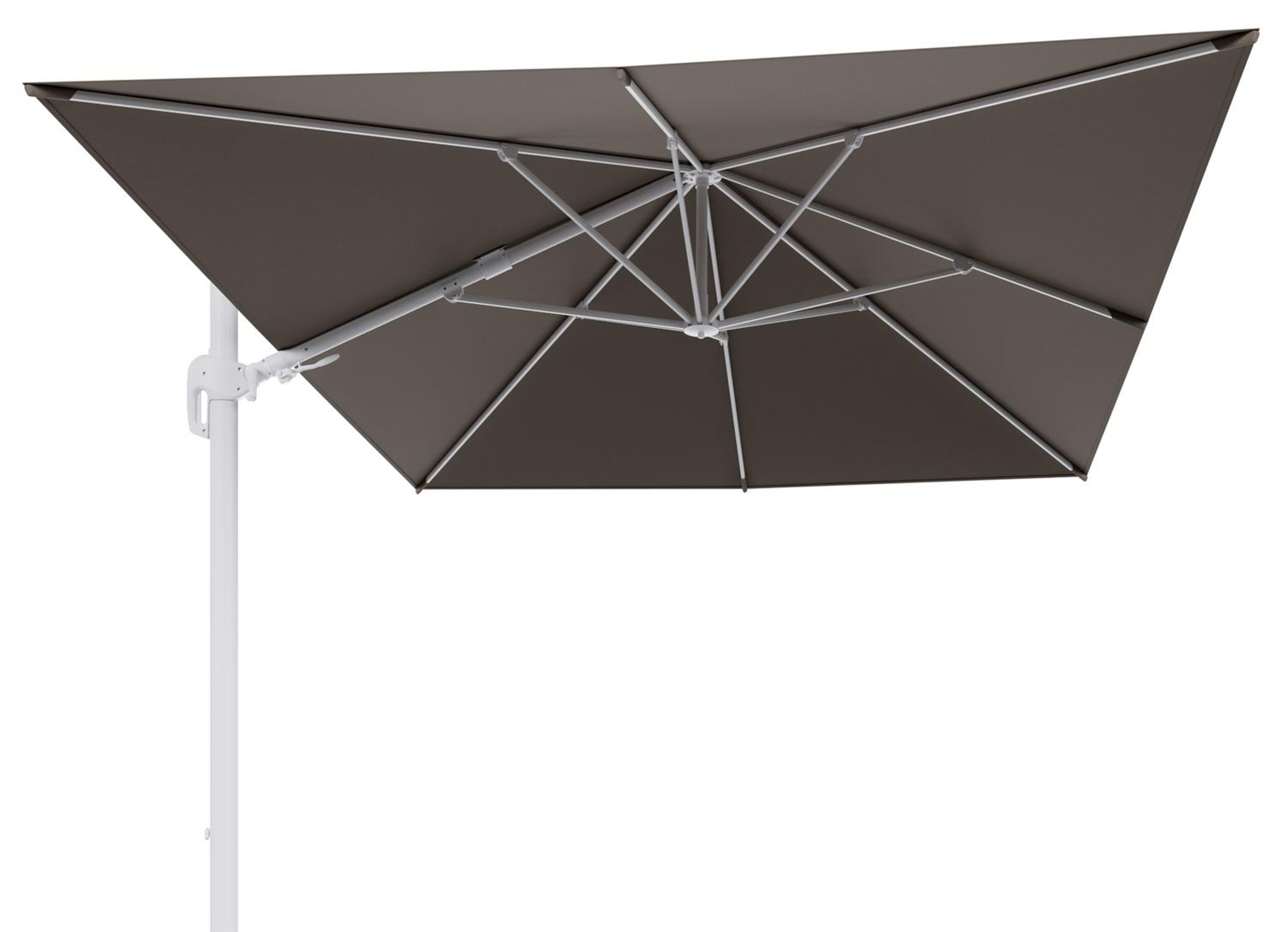 Rufina zweefparasol tiltfunctie in wit aluminium en parasoldoek in All Weather Sunbrella® Luxe Natte Heather Grey  - L1 400 x L2 300 cm (zonder voet)