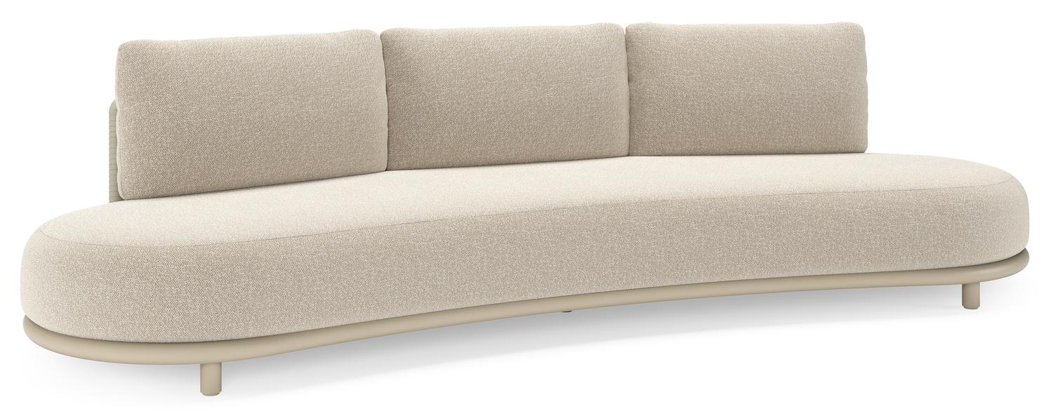 Lomano loungebank in beige aluminium en beige verticaal geweven luxe vlakke rope met Marbella Ecru all weather cosytica