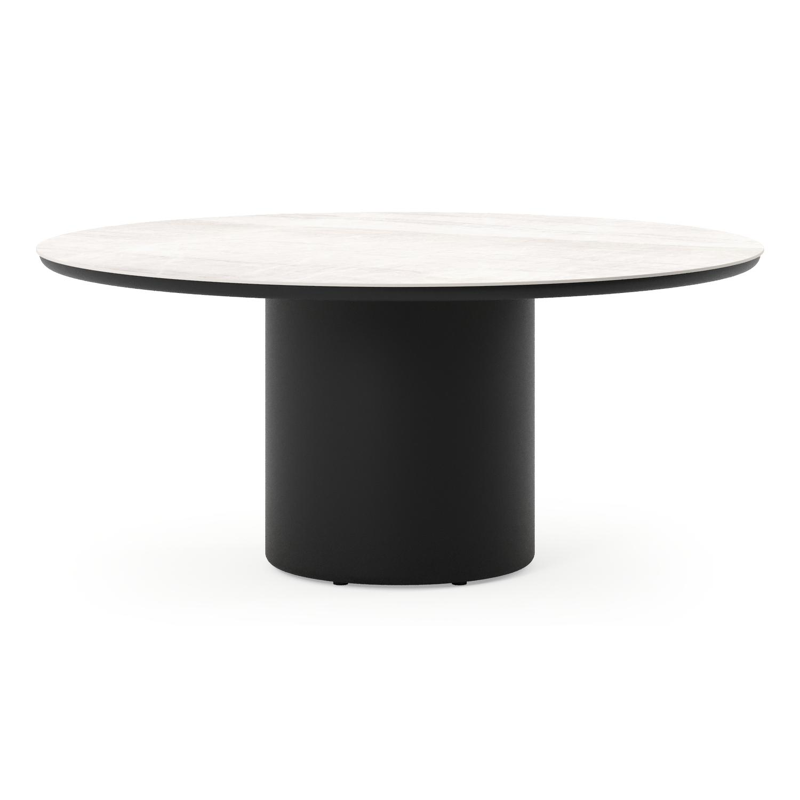 Amico low dining tuintafel rond in zwart aluminium en volkeramiek Taj Mahal - Dia. 148 x H 61 cm