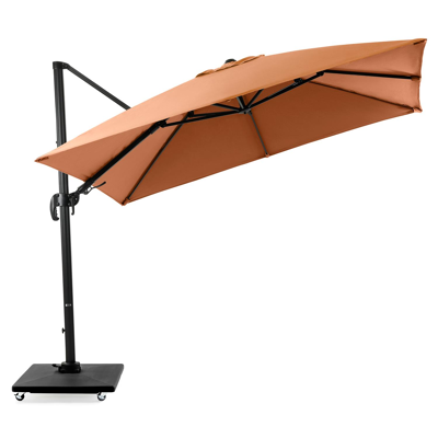 Avola zweefparasol met tiltfunctie in zwart aluminium met pumpkin weather+ softtouch parasoldoek - L1 300 x L2 300 cm (met voet)