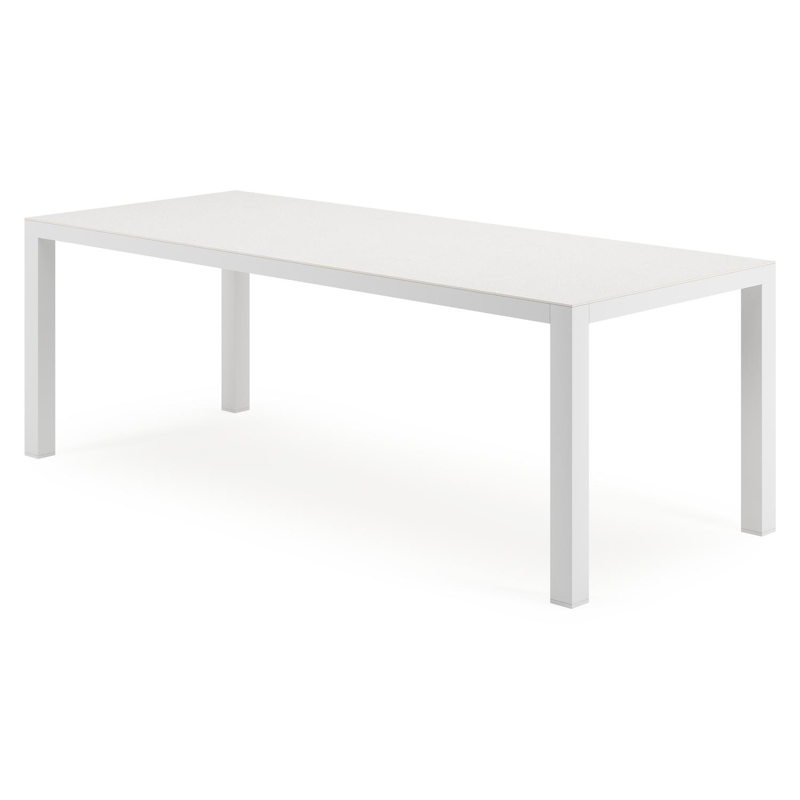 Table de jardin rectangulaire Varese en aluminium blanc et sintered stone Topo minérale - L 220 x P 92 x H 73,5 cm