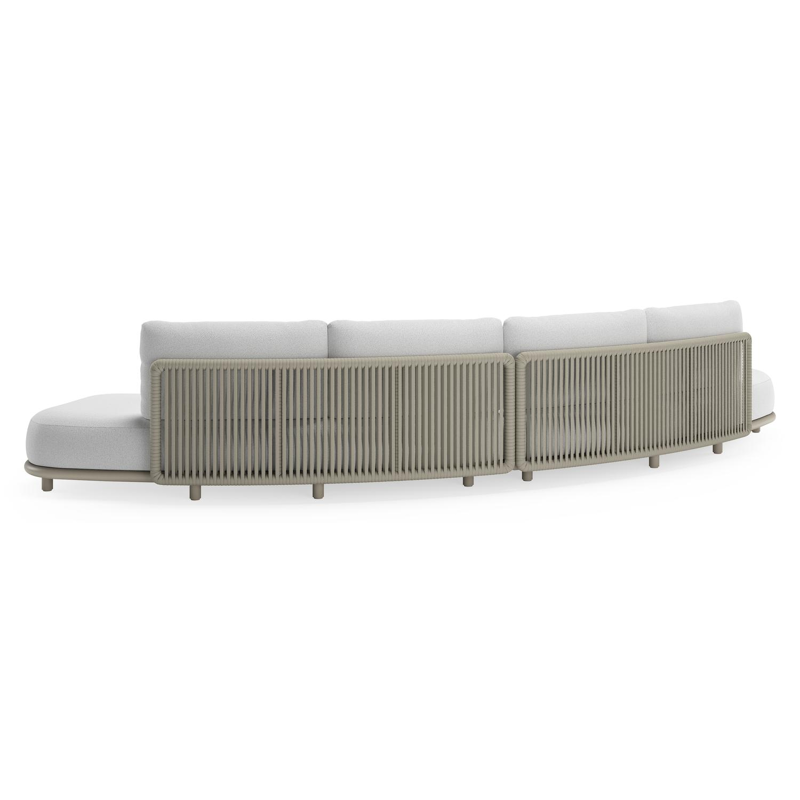 Lomano loungebank in beige aluminium en beige verticaal geweven luxe vlakke rope met Ego Birch all weather solica