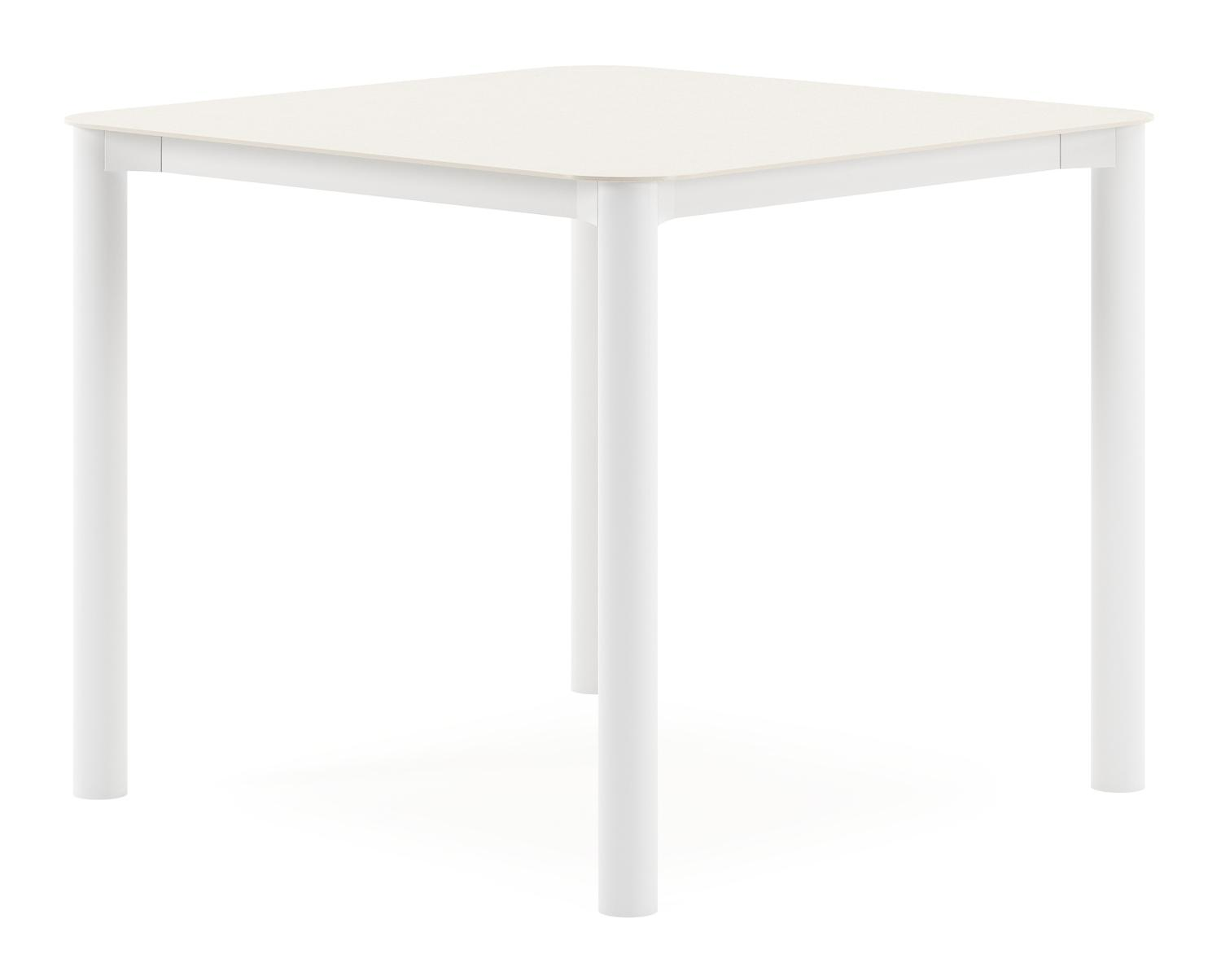 Table de jardin Orso carré arrondi en aluminium blanc et céramique pleine beige - Lg. 90 x Lrg. 90 x Haut. 75 cm
