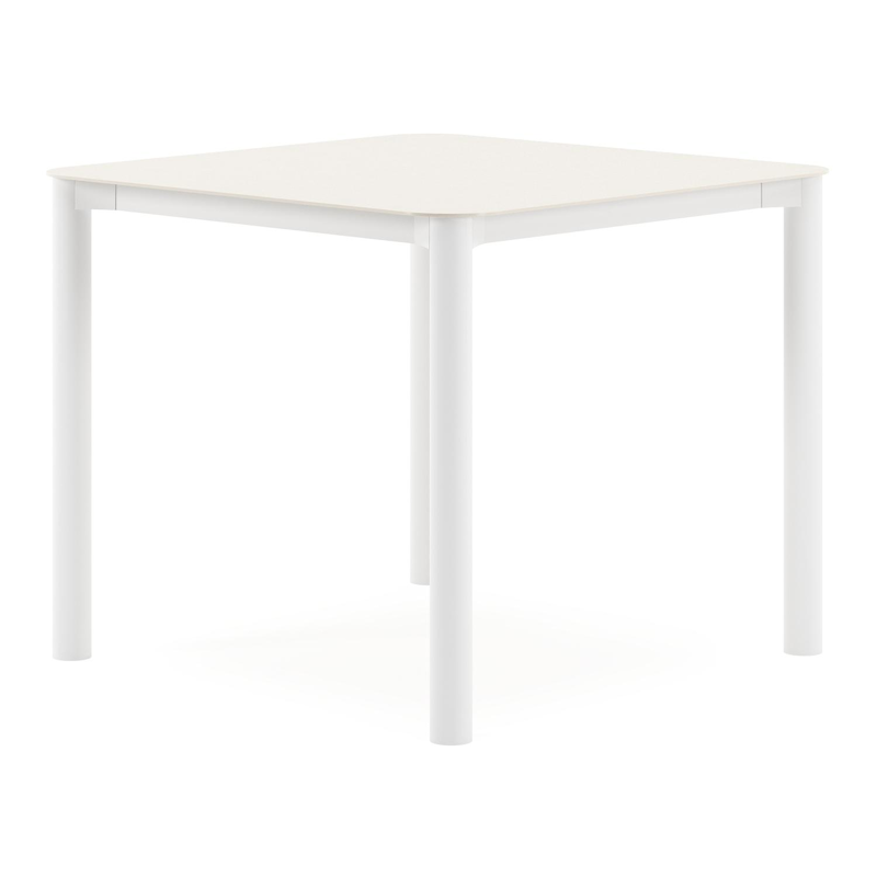 Table de jardin Orso carré arrondi en aluminium blanc et céramique pleine beige - Lg. 90 x Lrg. 90 x Haut. 75 cm