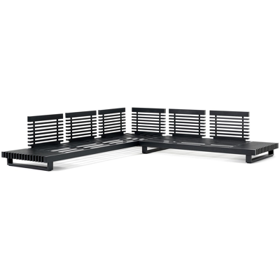 Salon de jardin d'angle Noviso en aluminium noir avec coussins en weather+ softtouch gris