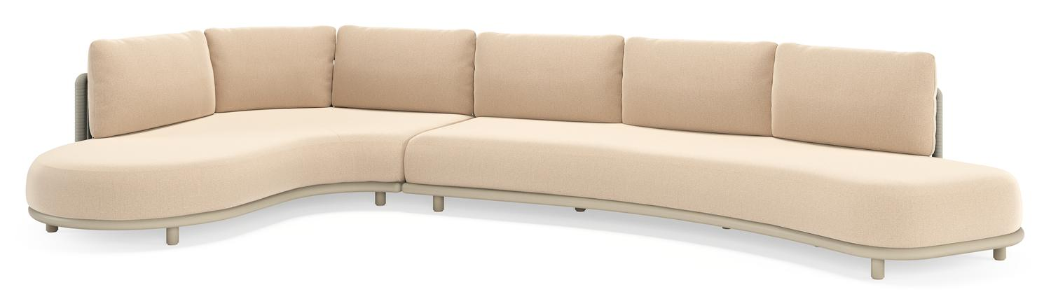 Lomano loungehoek in beige aluminium en beige verticaal geweven luxe vlakke rope met Natte Heather Beige all weather sunbrellaÂ® luxe