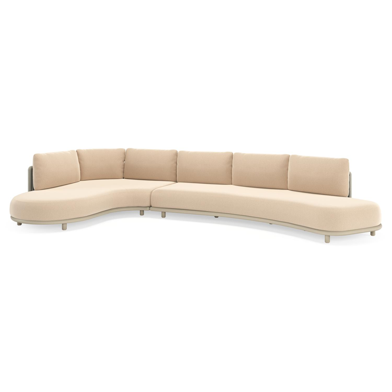 Lomano loungehoek in beige aluminium en beige verticaal geweven luxe vlakke rope met Natte Heather Beige all weather sunbrellaÂ® luxe