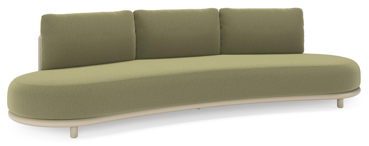 Lomano loungebank in beige aluminium en beige verticaal geweven luxe vlakke rope met Heritage Leaf all weather sunbrella® luxe