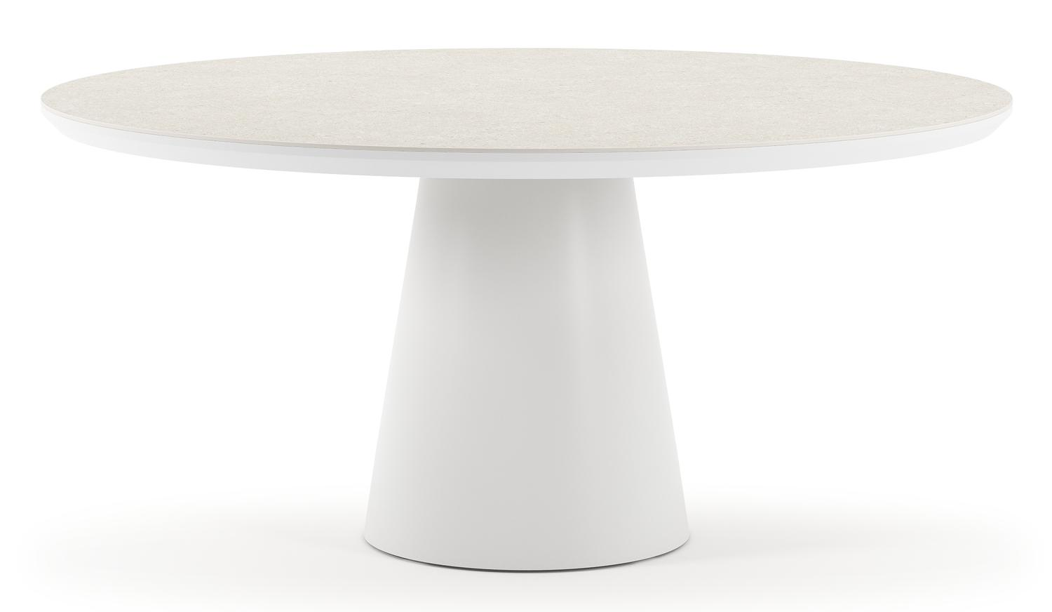 Donato tuintafel in wit aluminium en volkeramiek shilin - Dia. 148 x H 76 cm