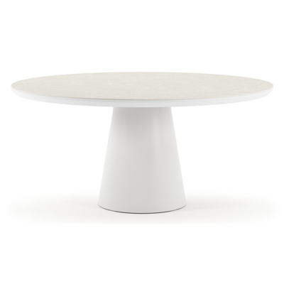 Donato tuintafel in wit aluminium en volkeramiek shilin - Dia. 148 x H 76 cm