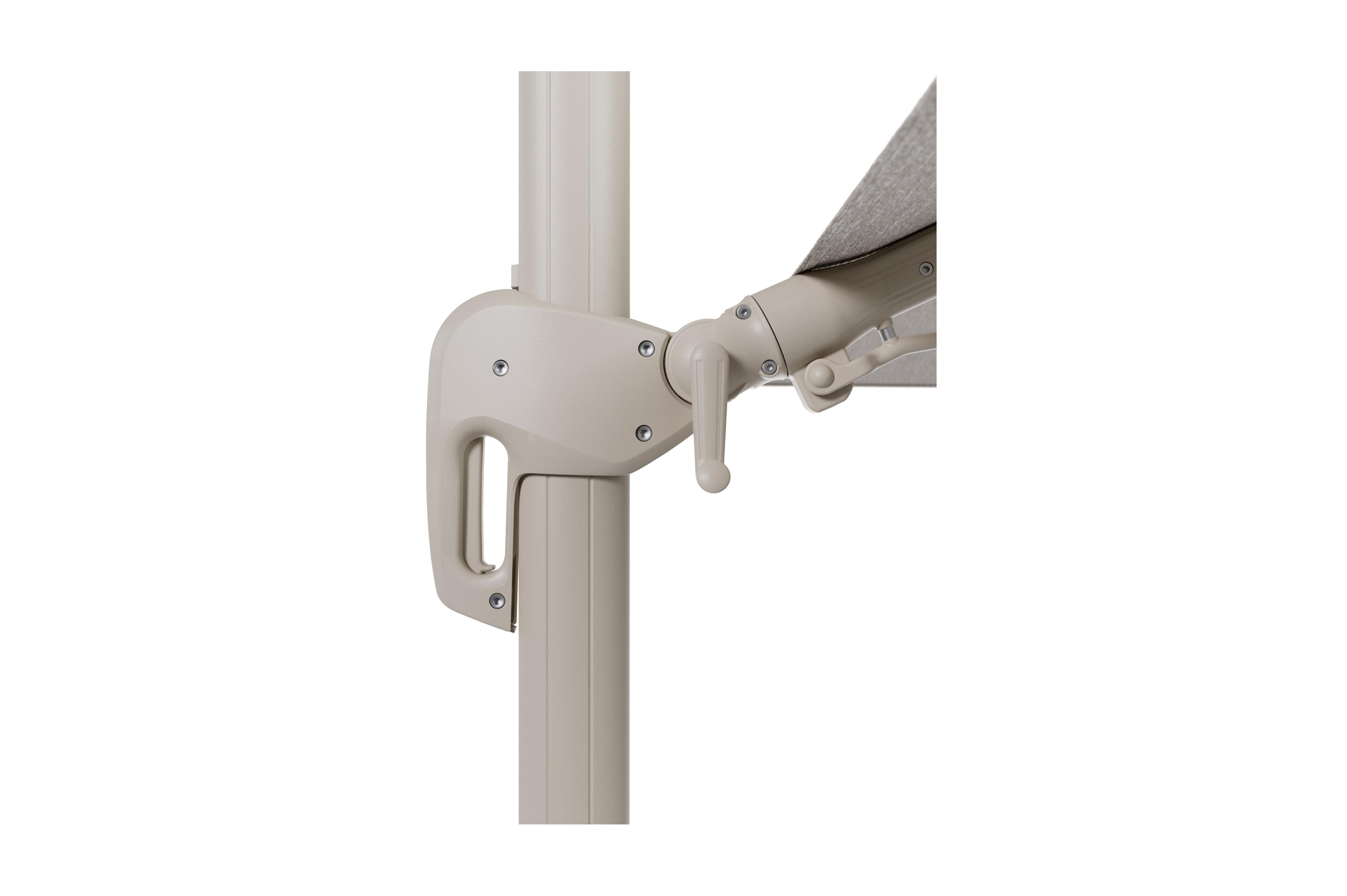 Rufina zweefparasol met tiltfunctie in beige aluminium en Sunbrella Luxe Tundra Sand parasoldoek - L1 400 x L2 300 cm (zonder voet) (zonder voet)