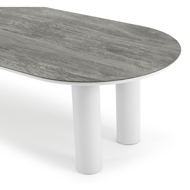Como tuintafel ovaal in wit aluminium en volkeramiek Aspen Grey - L 300 x B 110 x H 74 cm