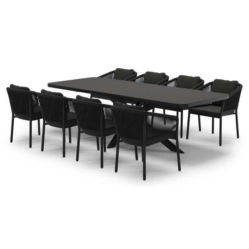 Estella verlengbare tuinset rechthoekig in zwart aluminium en sintered stone Notte minerale met 8 Gerona tuinstoelen