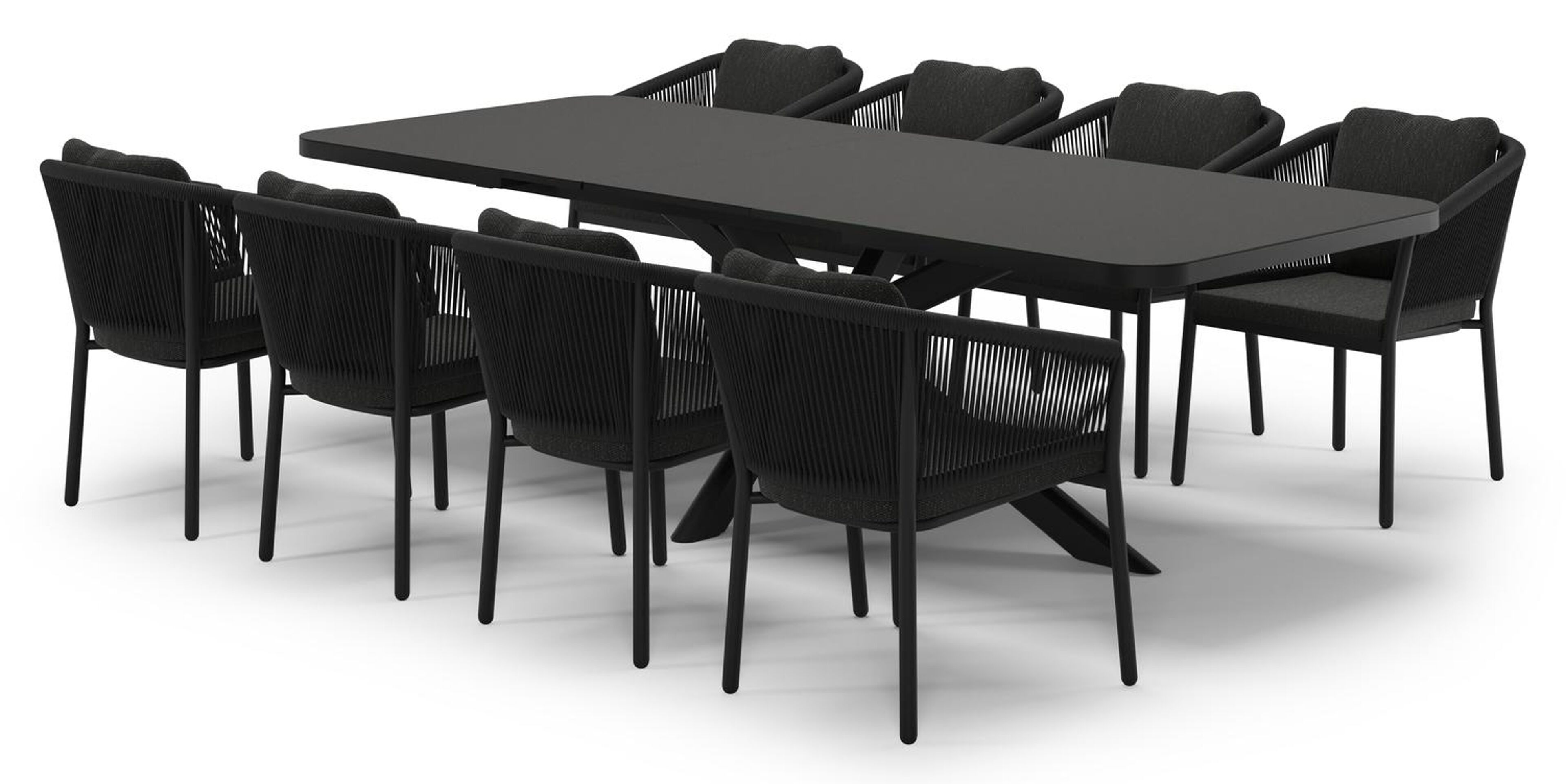 Estella verlengbare tuinset rechthoekig in zwart aluminium en sintered stone Notte minerale met 8 Gerona tuinstoelen