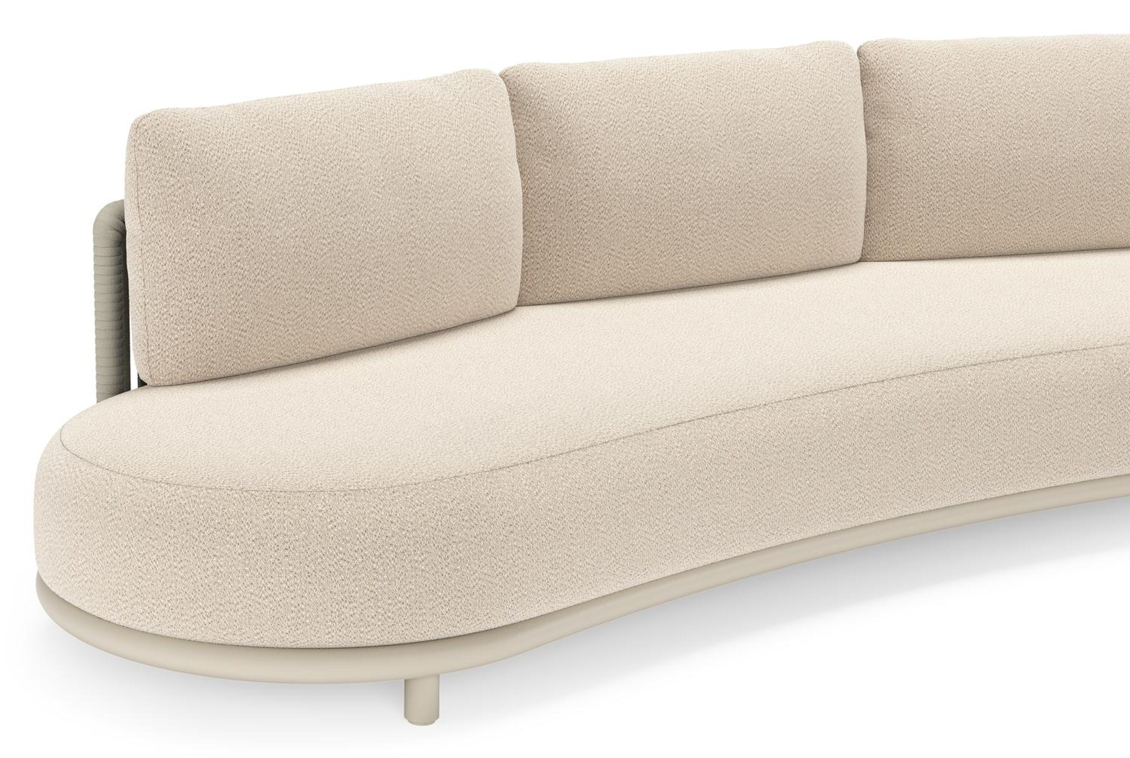 Lomano loungeset in beige aluminium en beige verticaal geweven luxe vlakke rope met Lopi Sand all weather sunbrellaÂ® luxe
