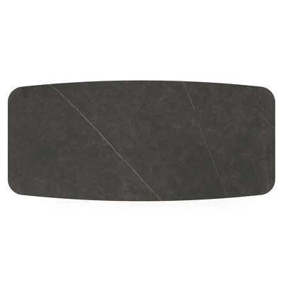 Table de jardin Pagino forme de bateau en aluminium beige et céramique pleine Calatorao - Lg. 255 x Lrg. 115 x Haut. 73 cm