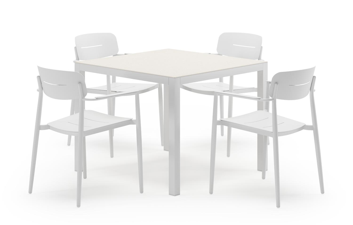 Feltro vierkante tuinset in wit aluminium en sintered stone crema minerale met 4 Cosa tuinstoelen