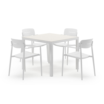 Feltro vierkante tuinset in wit aluminium en sintered stone crema minerale met 4 Cosa tuinstoelen