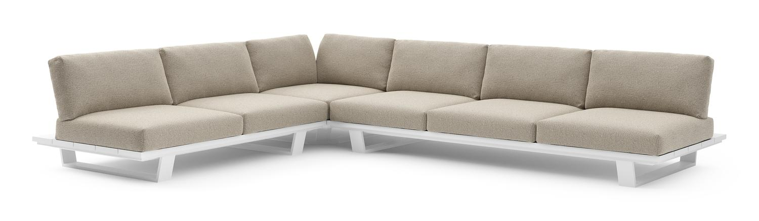 Pagino loungehoek in wit aluminium met catania beige all weather cosytica kussen