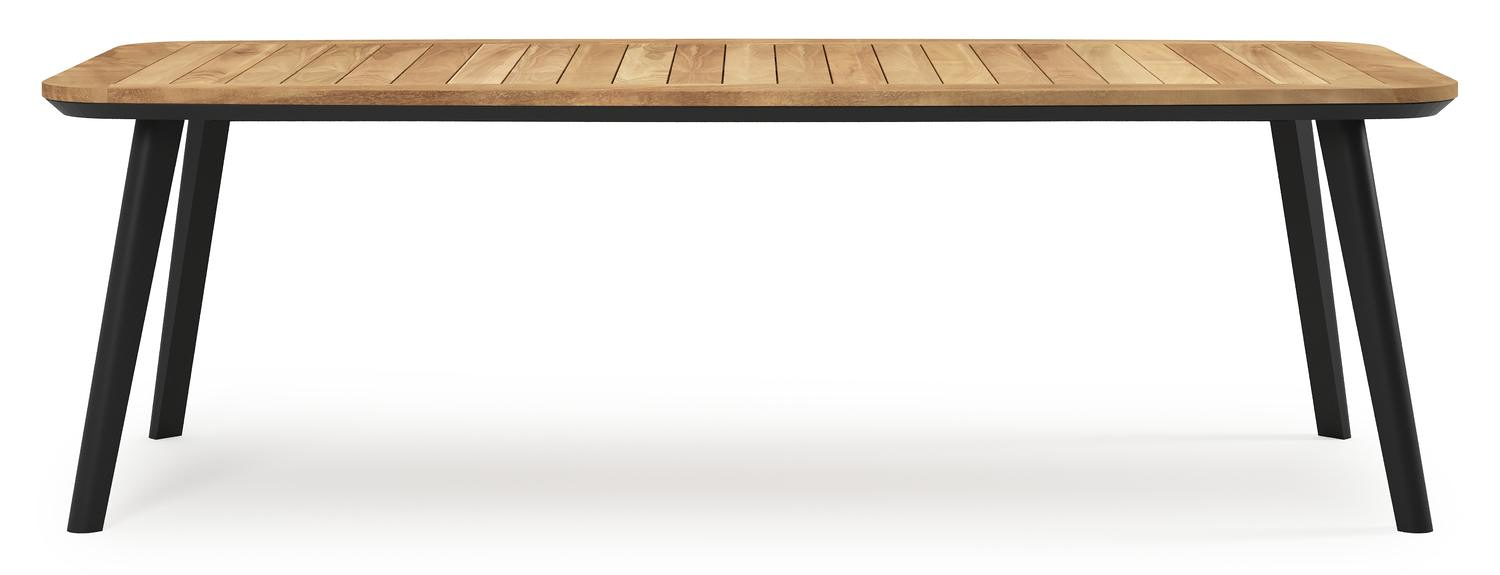 Mosa bootvormige tuinset in zwart aluminium en teak natural finish met 6 Calobra tuinstoelen