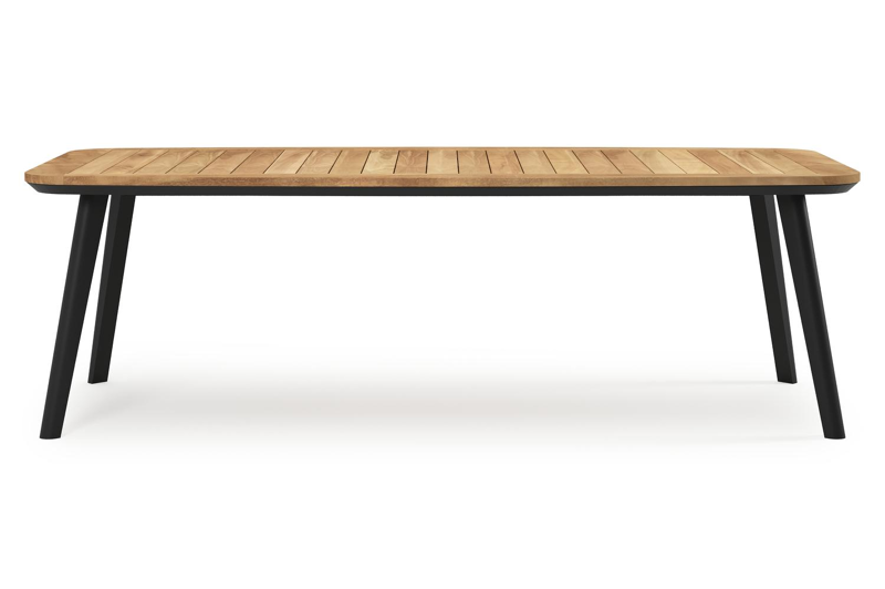 Mosa bootvormige tuinset in zwart aluminium en teak natural finish met 8 Artena tuinstoelen