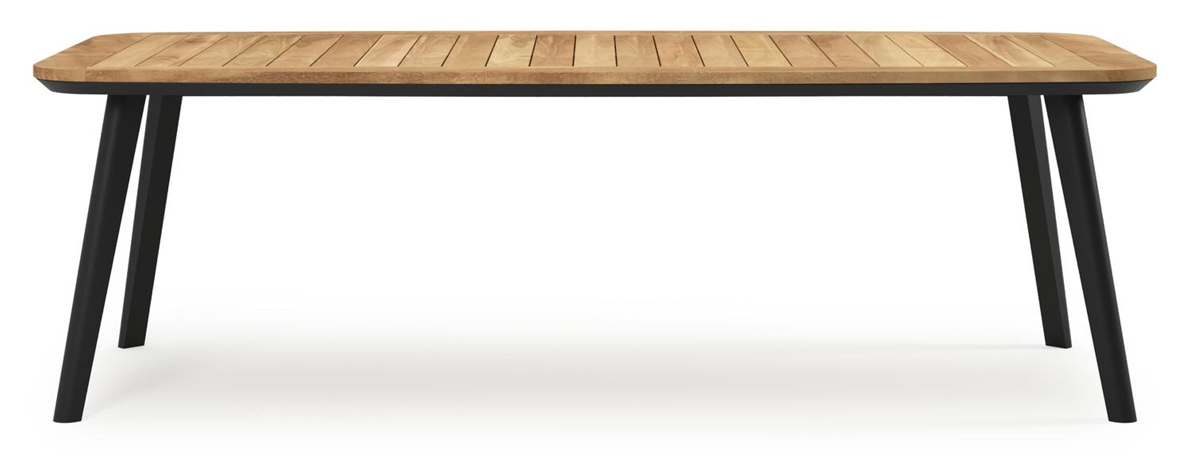 Mosa bootvormige tuinset in zwart aluminium en teak natural finish met 6 Matera tuinstoelen