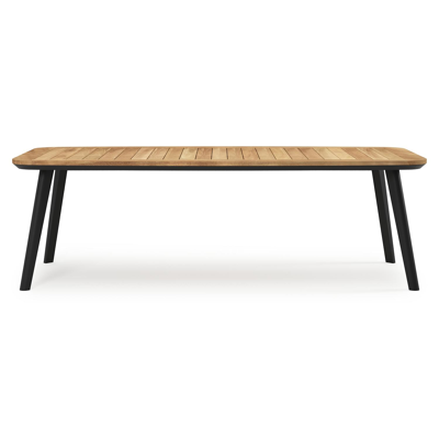 Mosa bootvormige tuinset in zwart aluminium en teak natural finish met 6 Calobra tuinstoelen