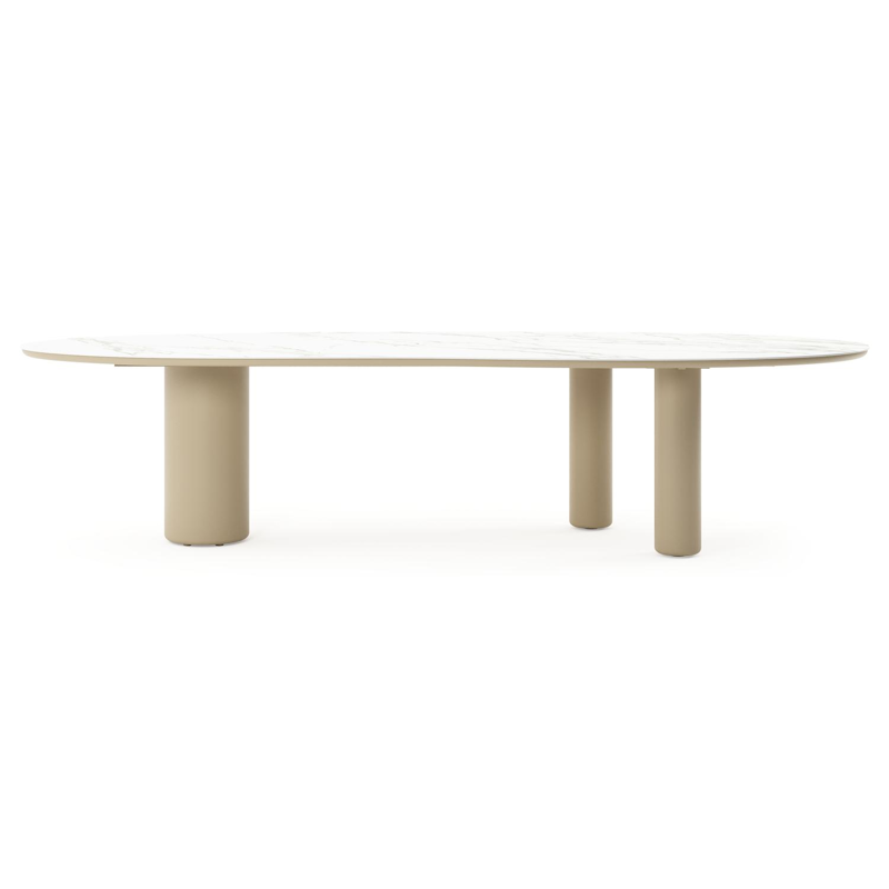 Amico tuintafel organisch in beige aluminium en volkeramiek Calacatta - L 320 x B 120 x H 73.5 cm