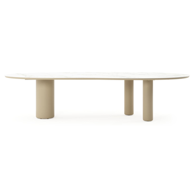 Amico tuintafel organisch in beige aluminium en volkeramiek Calacatta - L 320 x B 120 x H 73.5 cm