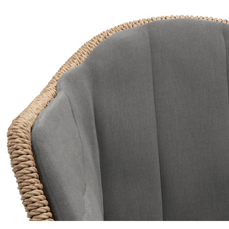 Pagino tuinstoel in zwart aluminium en naturel ronde wicker met kussen in natte charcoal chine all weather sunbrella® luxe