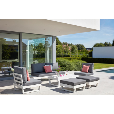 Modica lounge poef in wit aluminium met grijs textilene kussen