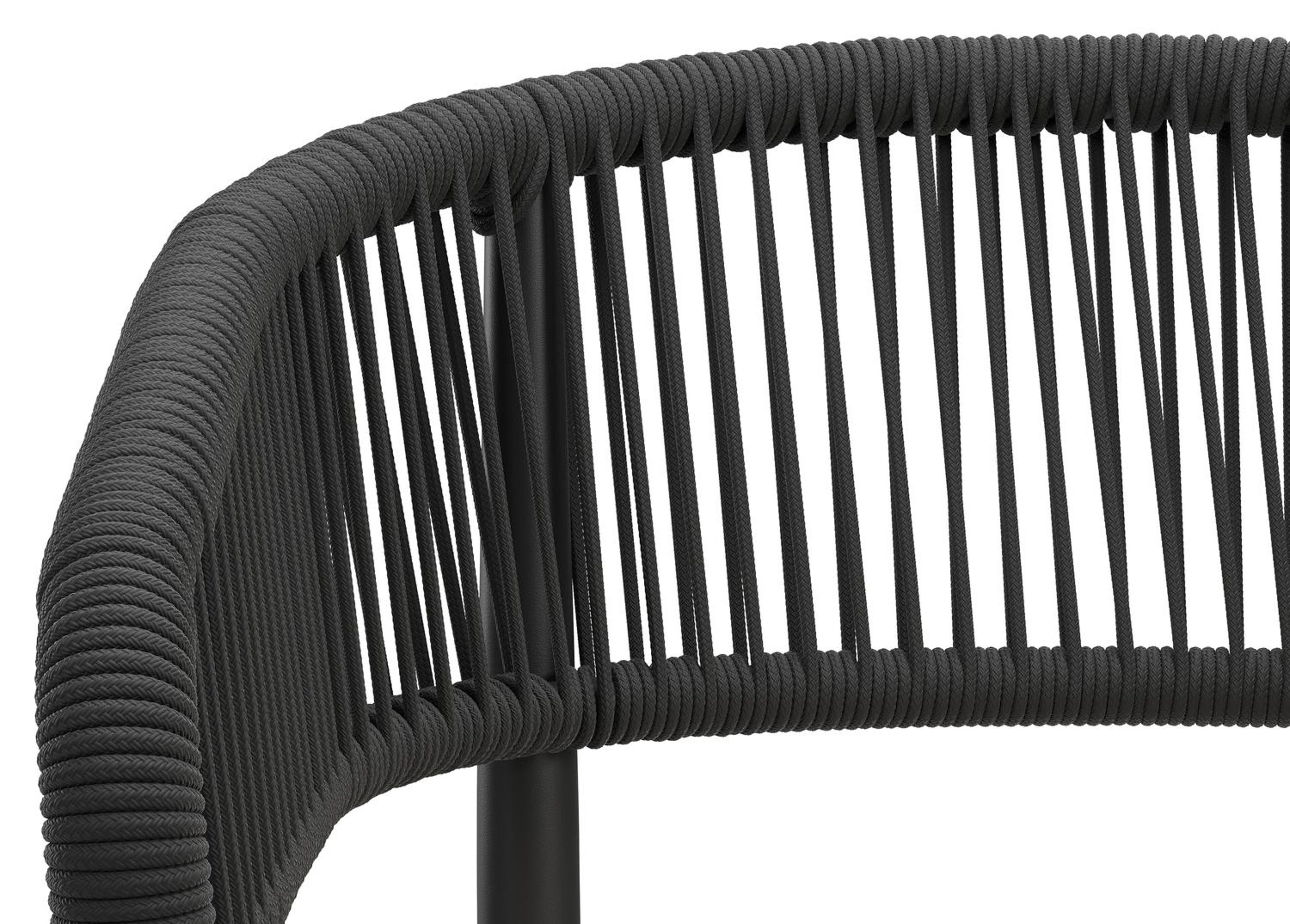 Tolfa stapelbare tuinstoel in zwart aluminium en zwart verticaal geweven ronde rope met stoelkussen in All Weather Sunbrella® Luxe Savane White