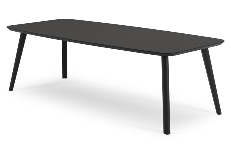 Mosa tuinset in zwart aluminium en notte minerale sintered stone met 6 stapelbare Berga tuinstoelen