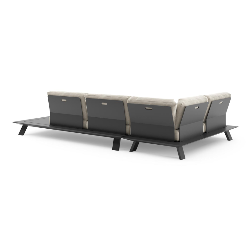 Salon de jardin d'angle Cesano en aluminium noir et coussin en all weather Sunbrella® luxe lopi marble