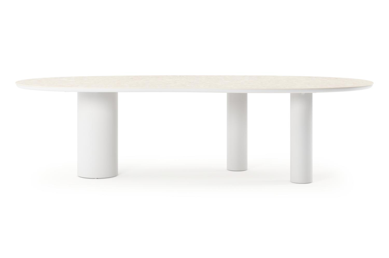 Organo tuintafel organisch in wit aluminium en volkeramiek Retrostone L 280 x B 120 x H 74 cm