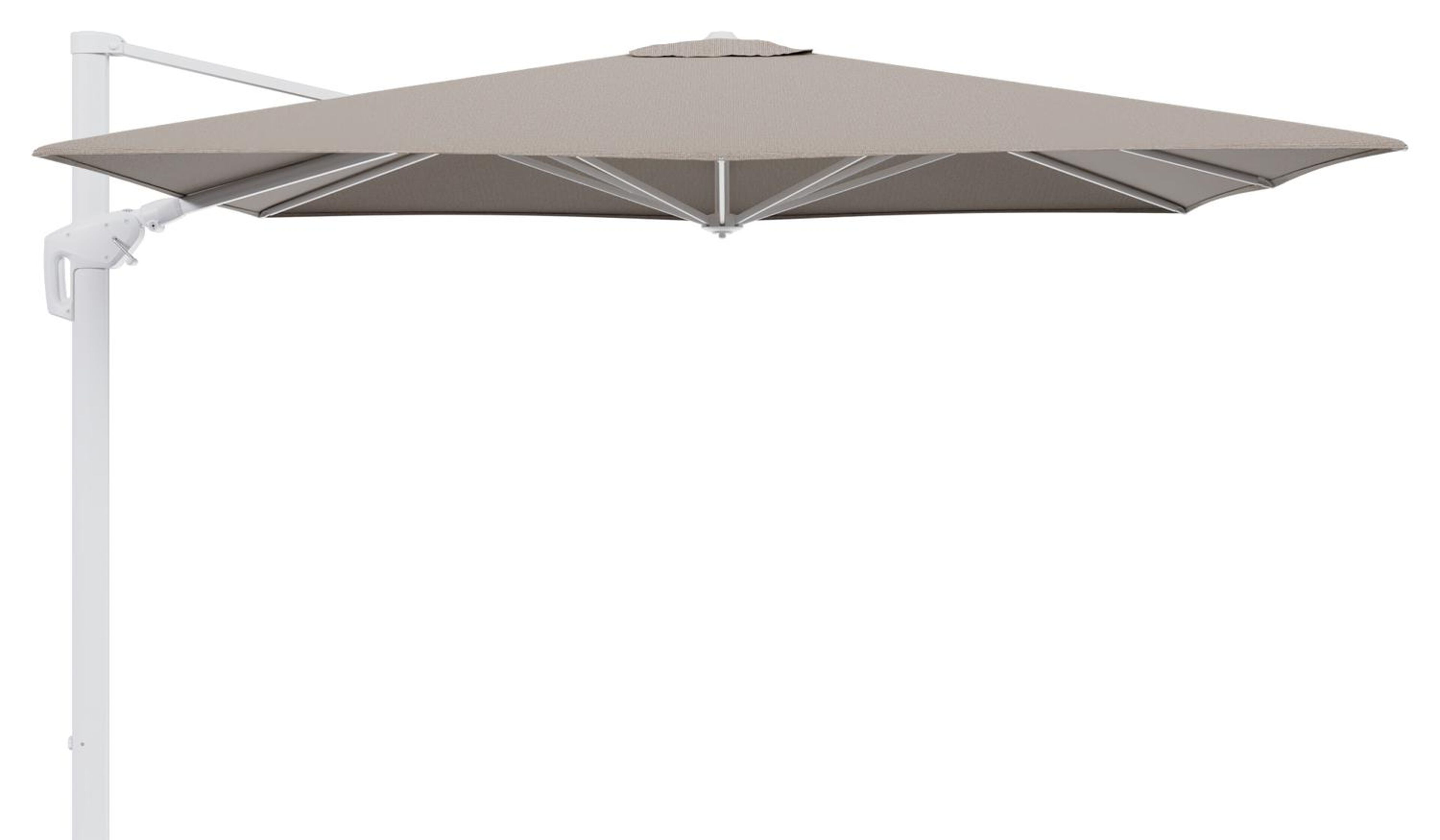 Parasol pendant Minore avec fonction tilt en aluminium blanc et toile de parasol en All Weather Solica Firenze Earth  - Lg.1: 280 x Lg.2: 370 cm (sans pied de parasol