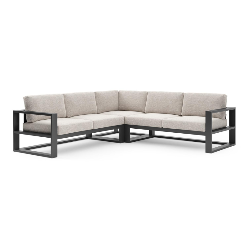 Verato loungehoek in zwart aluminium met tundra sand all weather sunbrella® luxe kussen