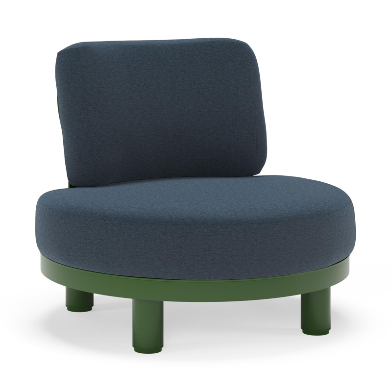 Donato loungestoel in groen aluminium met all weather sunbrella® luxe Heritage Indigo kussen