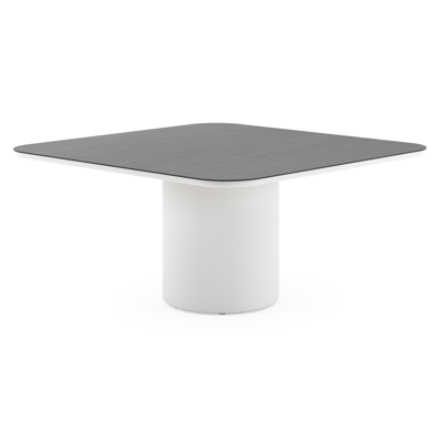 Amico tuintafel afgerond vierkant in wit aluminium en volkeramiek Basalt Black - L 148 x B 148 x H 73.5 cm