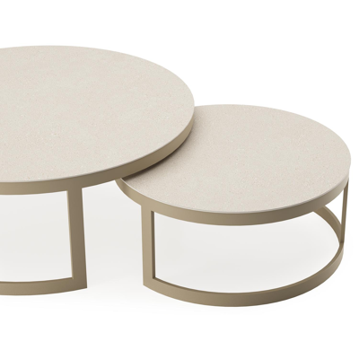 Enna set van 2 loungetafels rond in beige aluminium en volkeramiek beige - Dia. 100/70 x H 37/30 cm