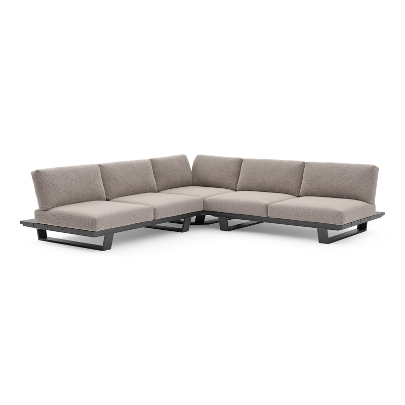 Pagino loungehoek in zwart aluminium met wander granite all weather sunbrella® luxe kussen