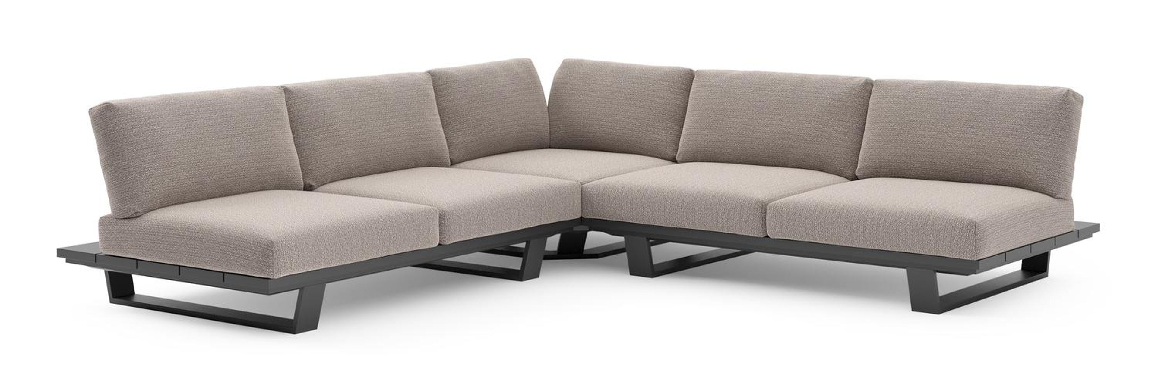 Pagino loungehoek in zwart aluminium met wander granite all weather sunbrella® luxe kussen