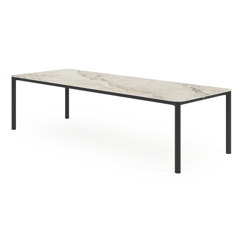 Lugano tuintafel rechthoekig afgerond in zwart aluminium en volkeramiek colorado dunes - L 290 x B 110 x H 74 cm