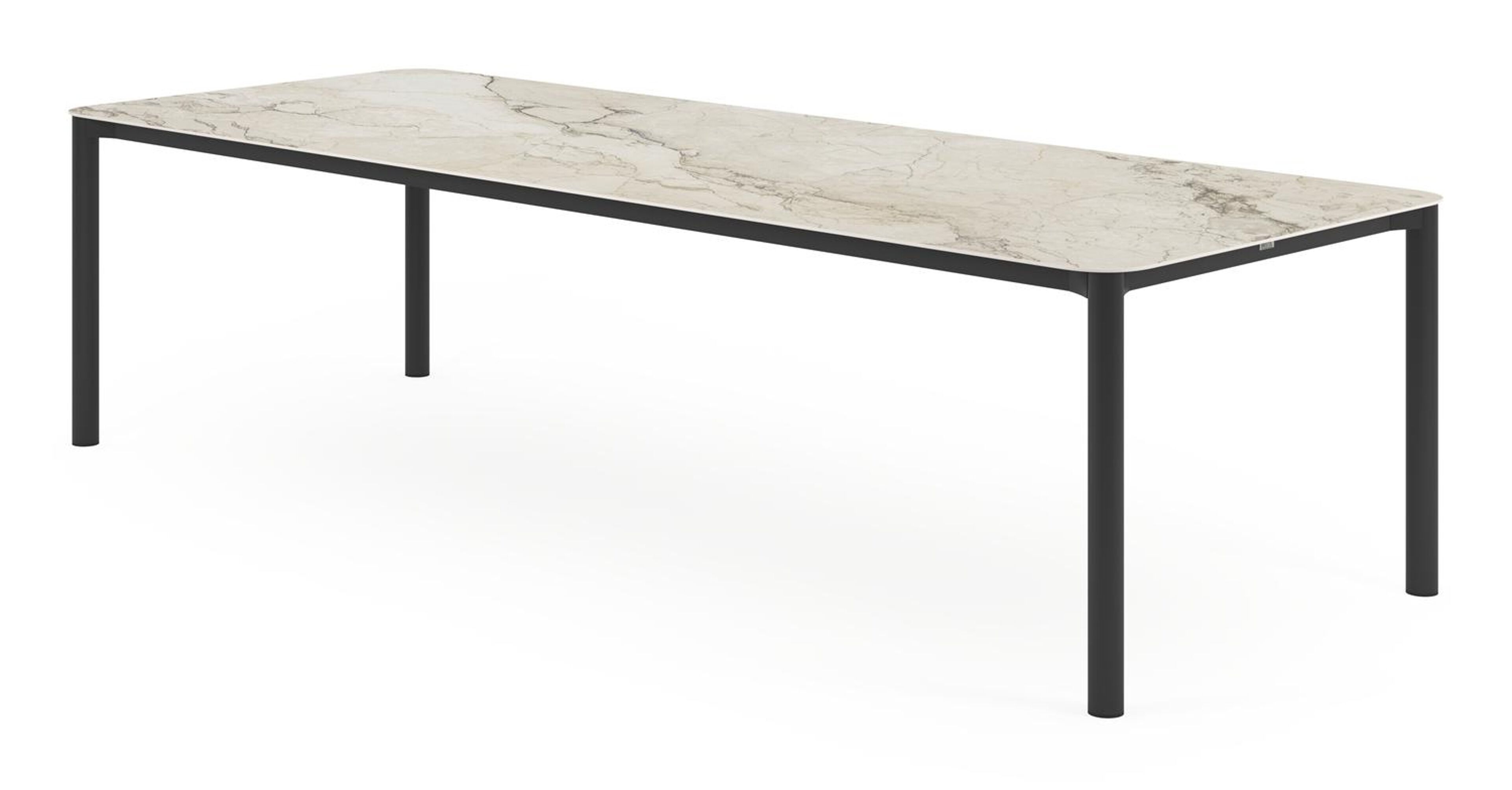 Lugano tuintafel rechthoekig afgerond in zwart aluminium en volkeramiek colorado dunes - L 290 x B 110 x H 74 cm