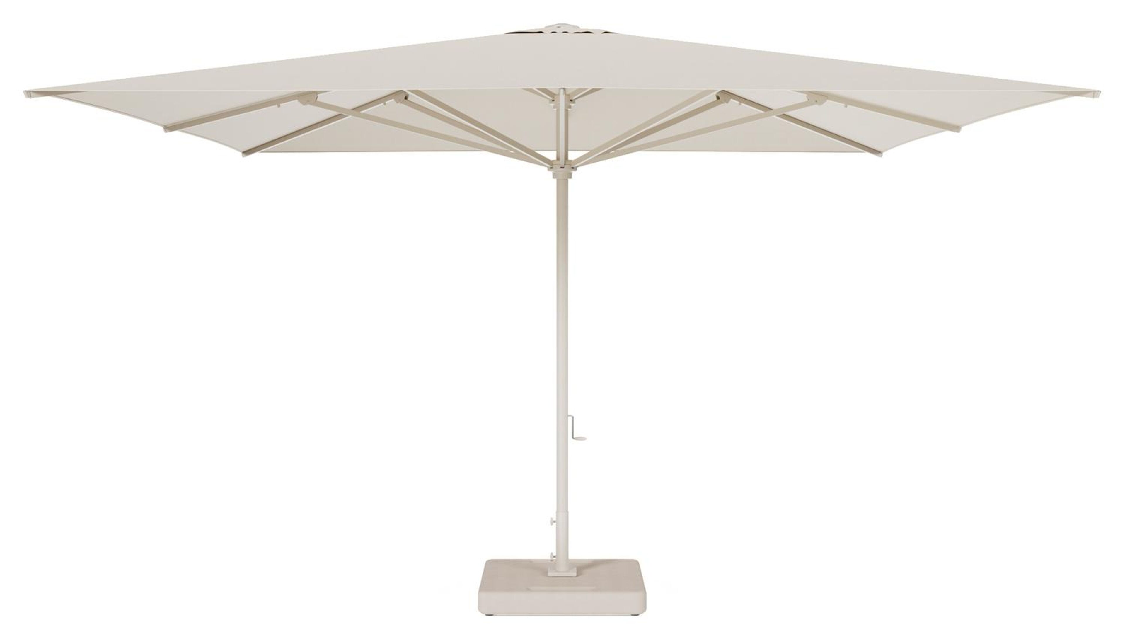 Solino staanparasol in beige aluminium en beige All Weather Sunbrella® Premium parasoldoek - L1 400 x L2 400 cm met parasolvoet Lapido 120 kg